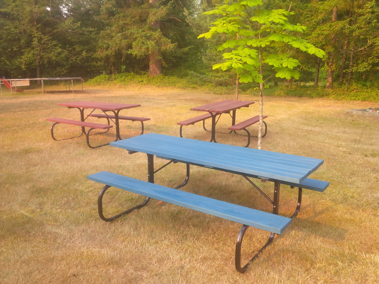Three Picnic Tables with steel bent legs